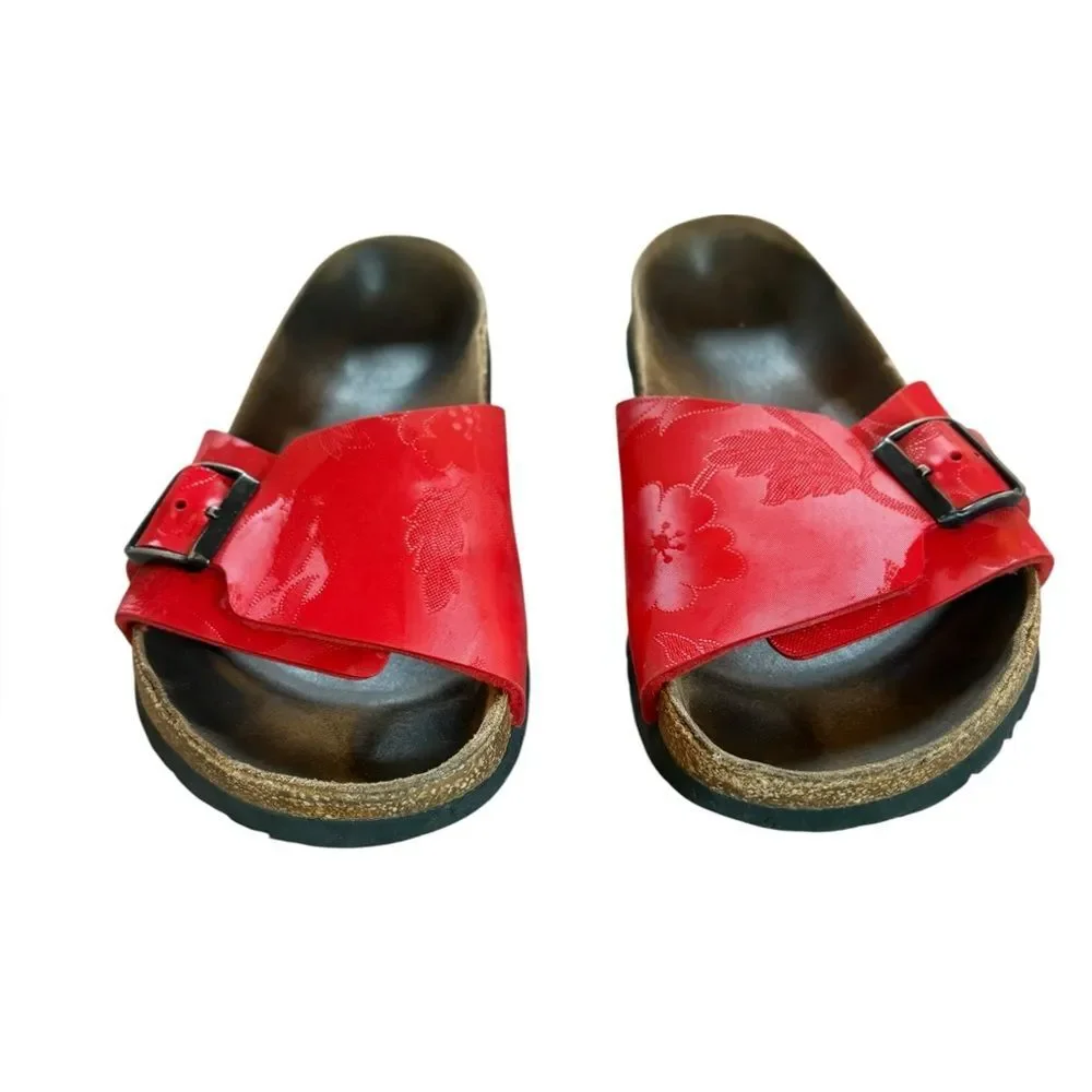 Papillio BIRKENSTOCK Madrid Red Floral Birko Flor Slip On Sandal Slides Womens 7 - Picture 1 of 15